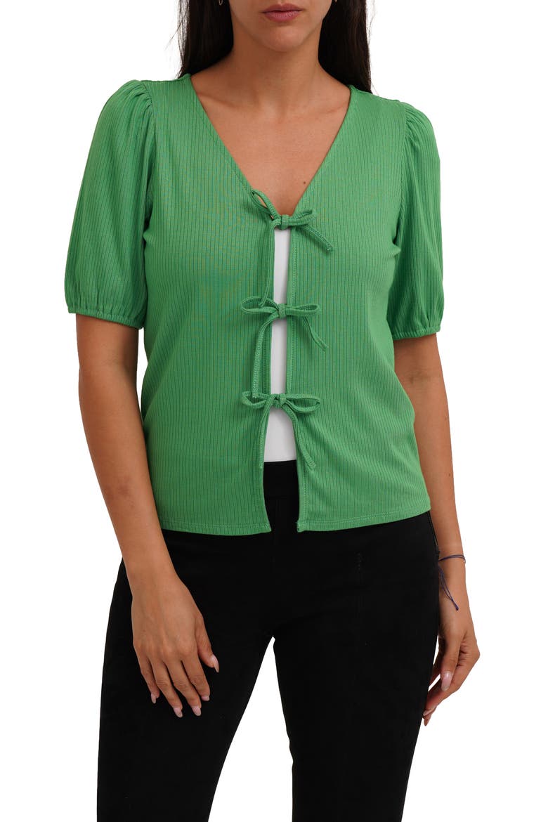 Bow Tie Front Short Sleeve Top, Main, color, LIME