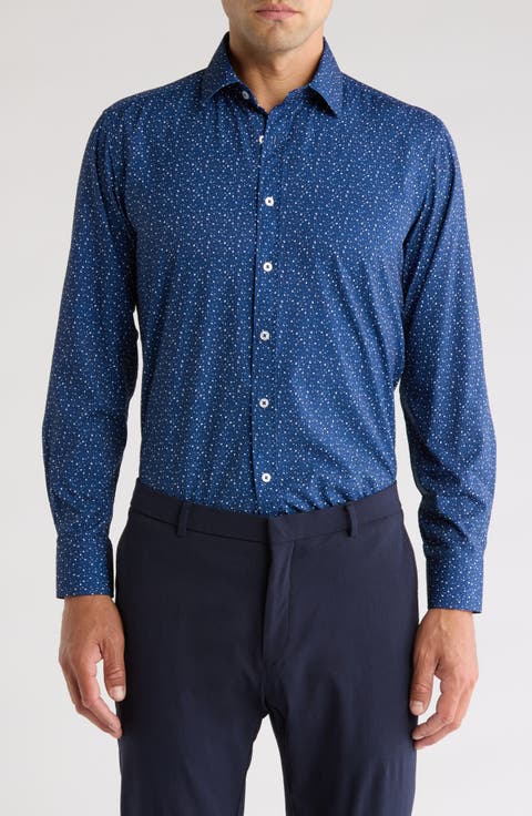 Speckled Print Stretch Button-Up Shirt