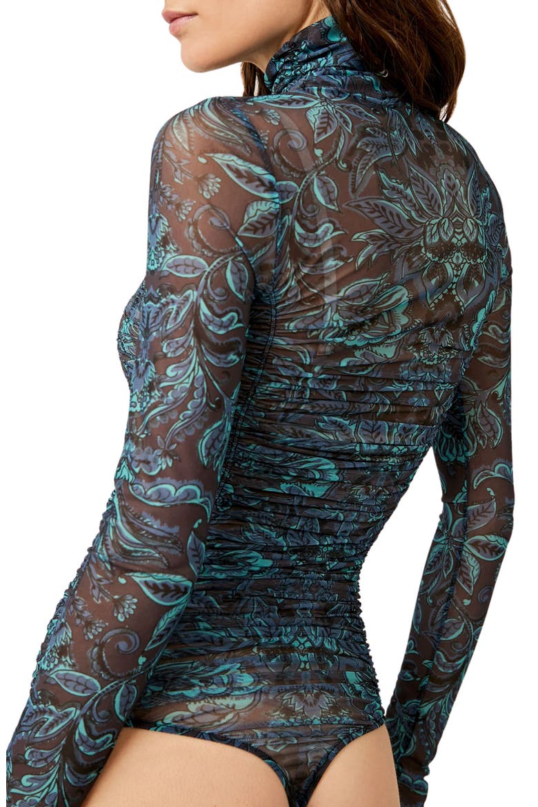 Under It All Ruched Mesh Turtleneck Bodysuit, Alternate, color, SOUTHWEST COMBO