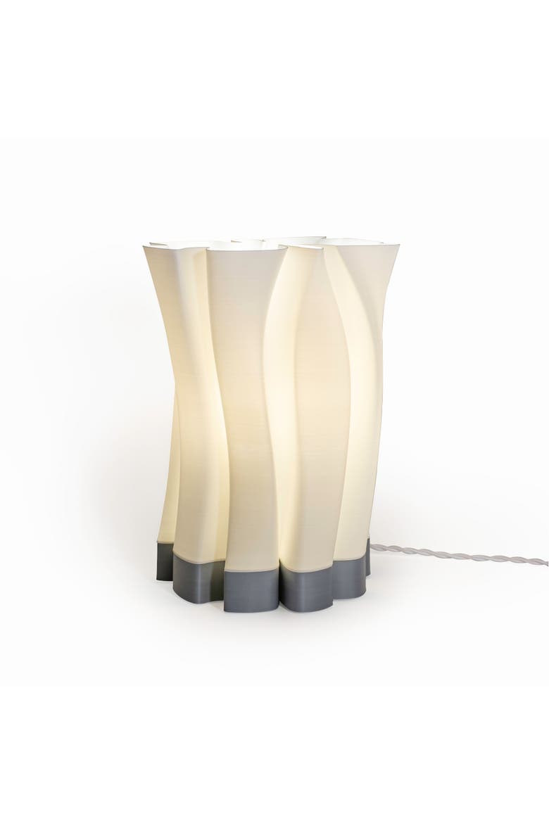 Flame 13.5" Modern Bohemian Plant-Based PLA 3D Printed Dimmable LED Table Lamp, Main, color, White/Gray