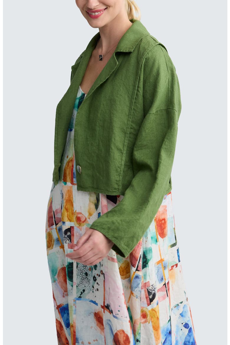 Laras Boxy Linen Short Jacket, Alternate, color, Apple Green