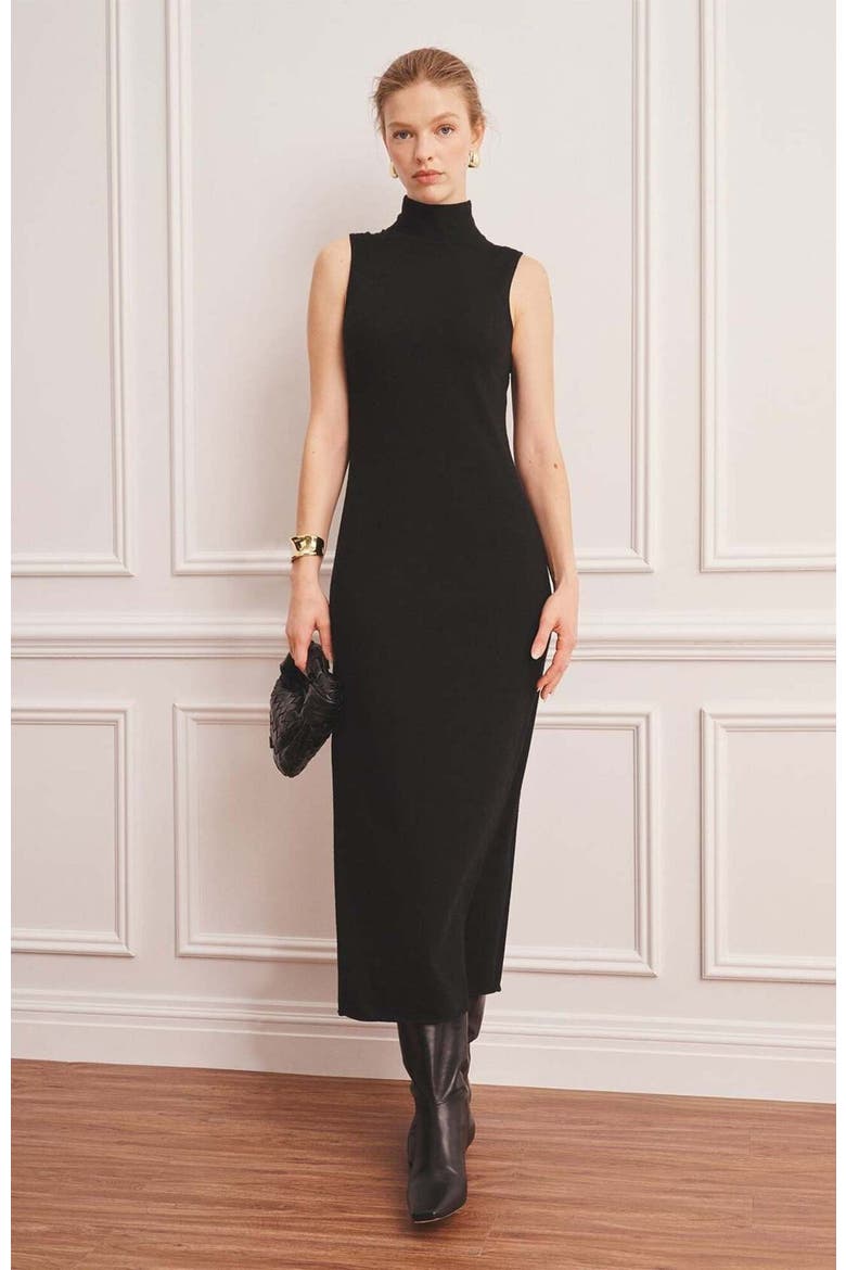 Super Fine Cashmere Sleeveless Turtleneck Dress, Alternate, color, Black