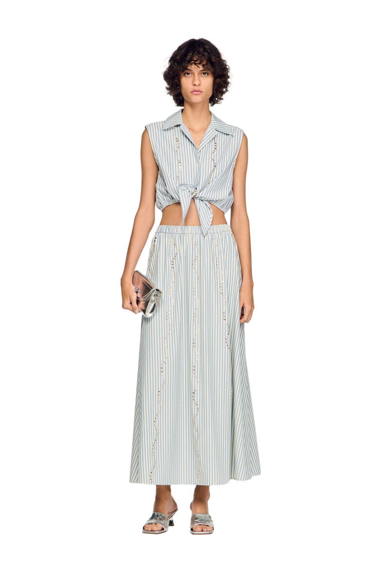 Rhinestone striped long skirt, Alternate, color, Blue