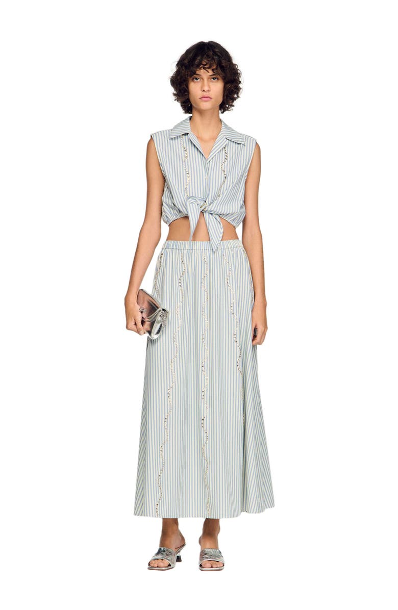 SANDRO Rhinestone striped long skirt, Alternate, color, Blue