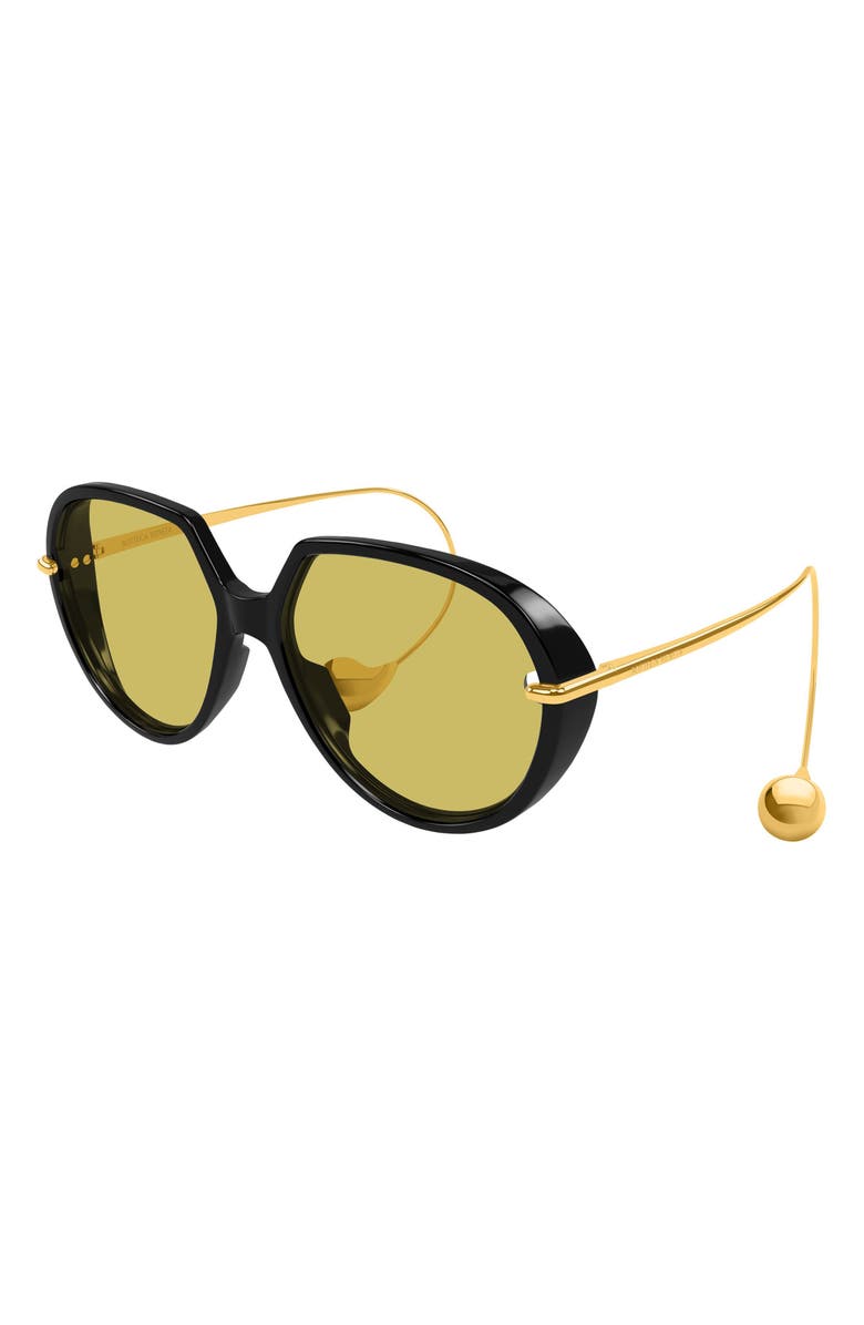 Bottega Veneta 60mm Round Sunglasses, Alternate, color, Black