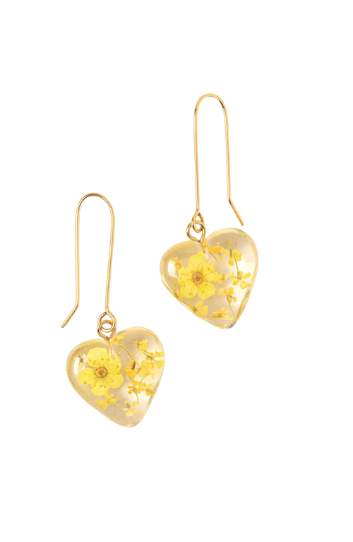 Uncommon Goods Birth Month Flower Heart Earrings In Yellow