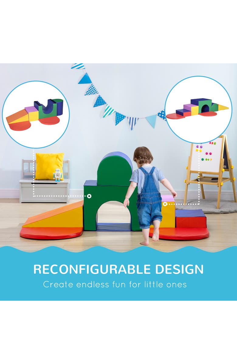 Qaba 7-Piece Rearrangeable Toddler Climber, Baby Soft Play Equipment, Alternate, color, Multi-Colored