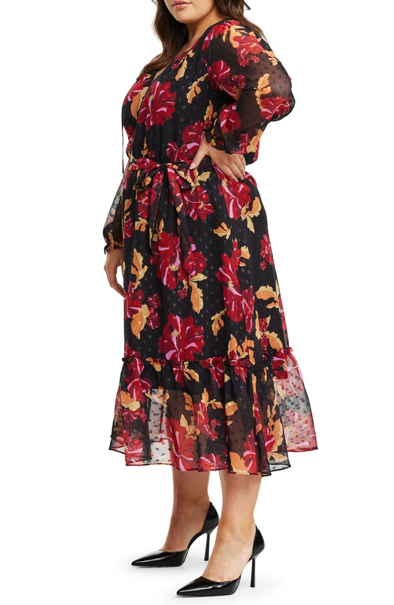 Estelle Floral Long Sleeve Chiffon Midi Dress, Alternate, color,