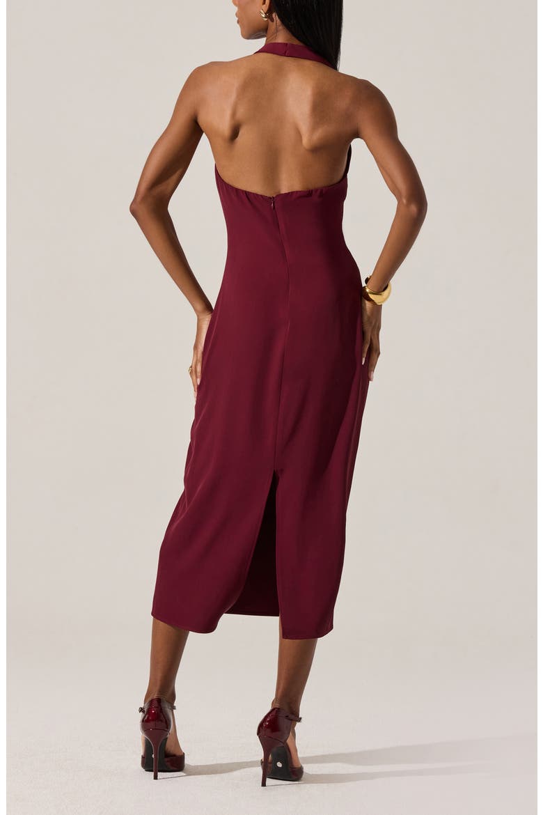 Alanna Metal Buckle Detail Halter Neck Dress, Alternate, color, WINE