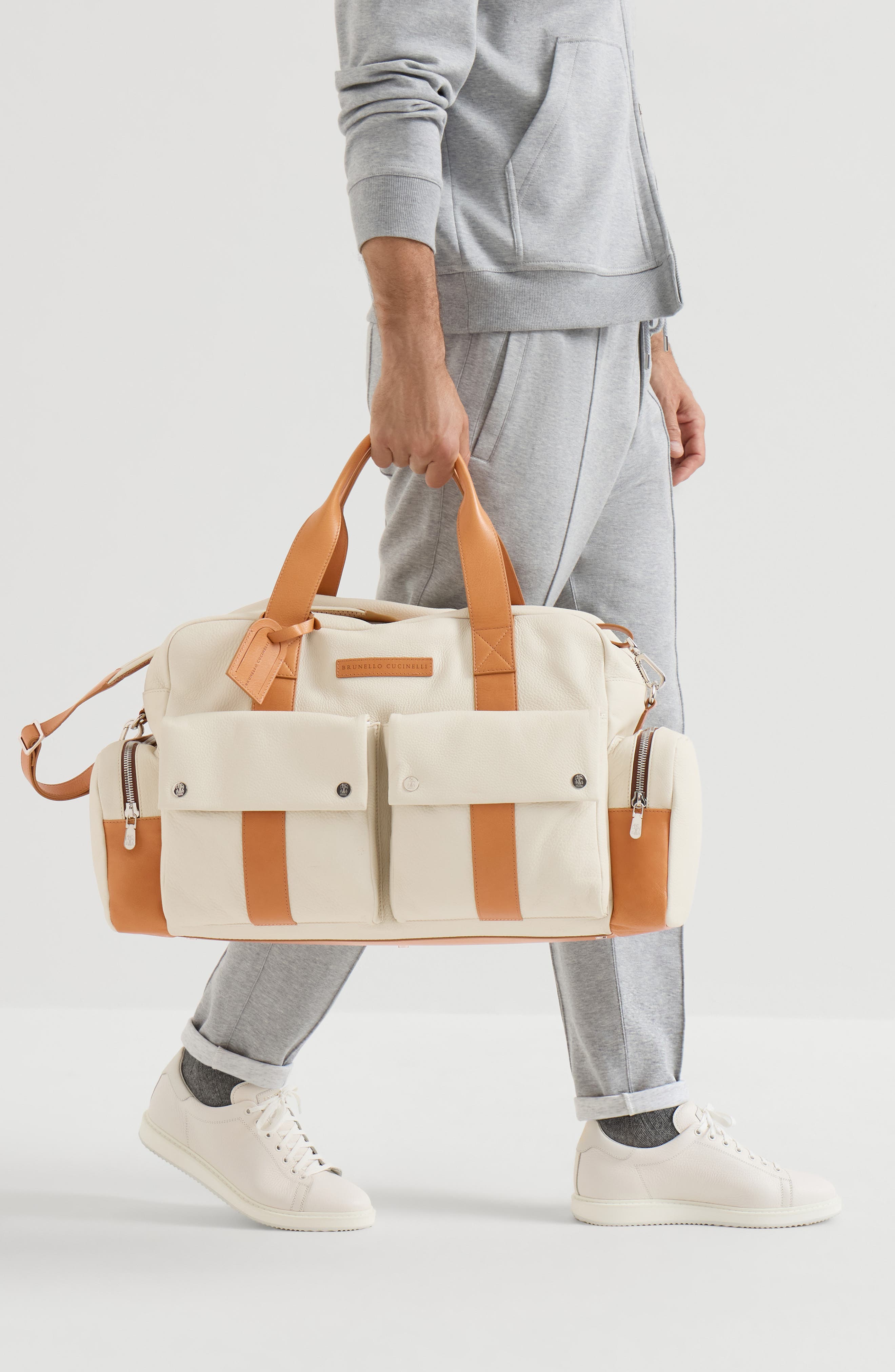 Grained calfskin leisure bag, Alternate, color, Ivory