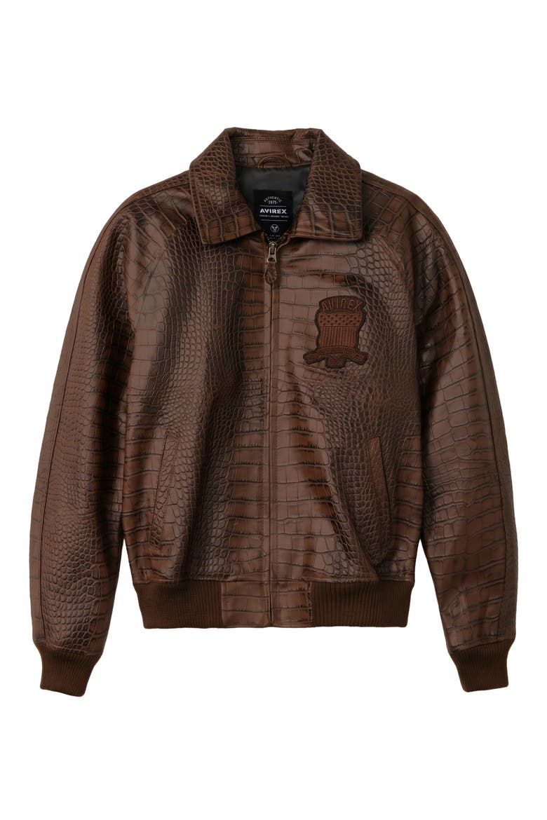 Croc Embossed Leather Icon Jacket, Alternate, color, ESPRESSO