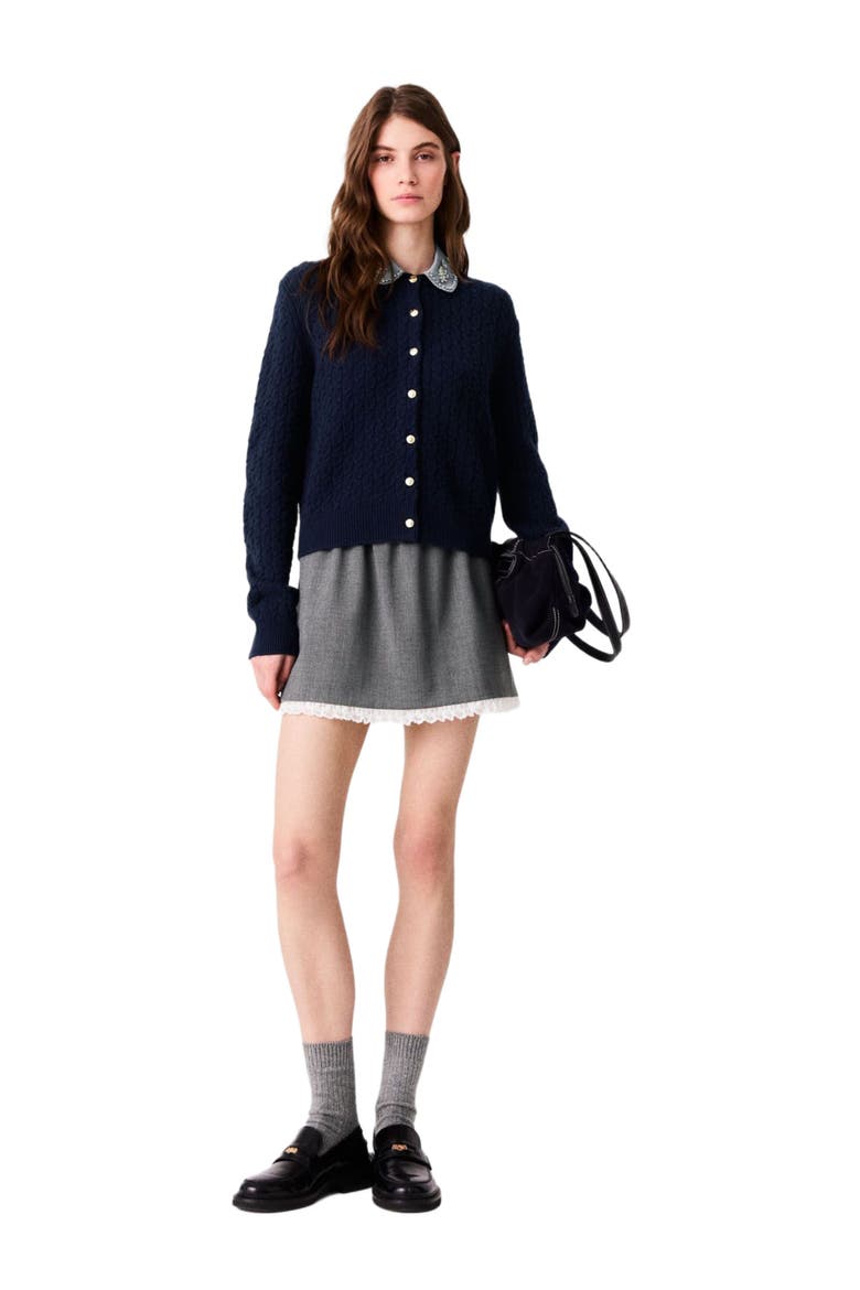 Cardigan with poplin collar, Main, color, Navy