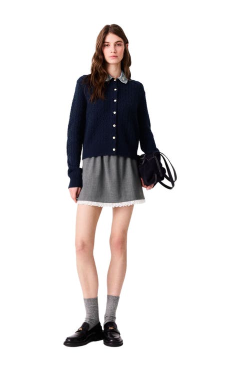 Cardigan with poplin collar