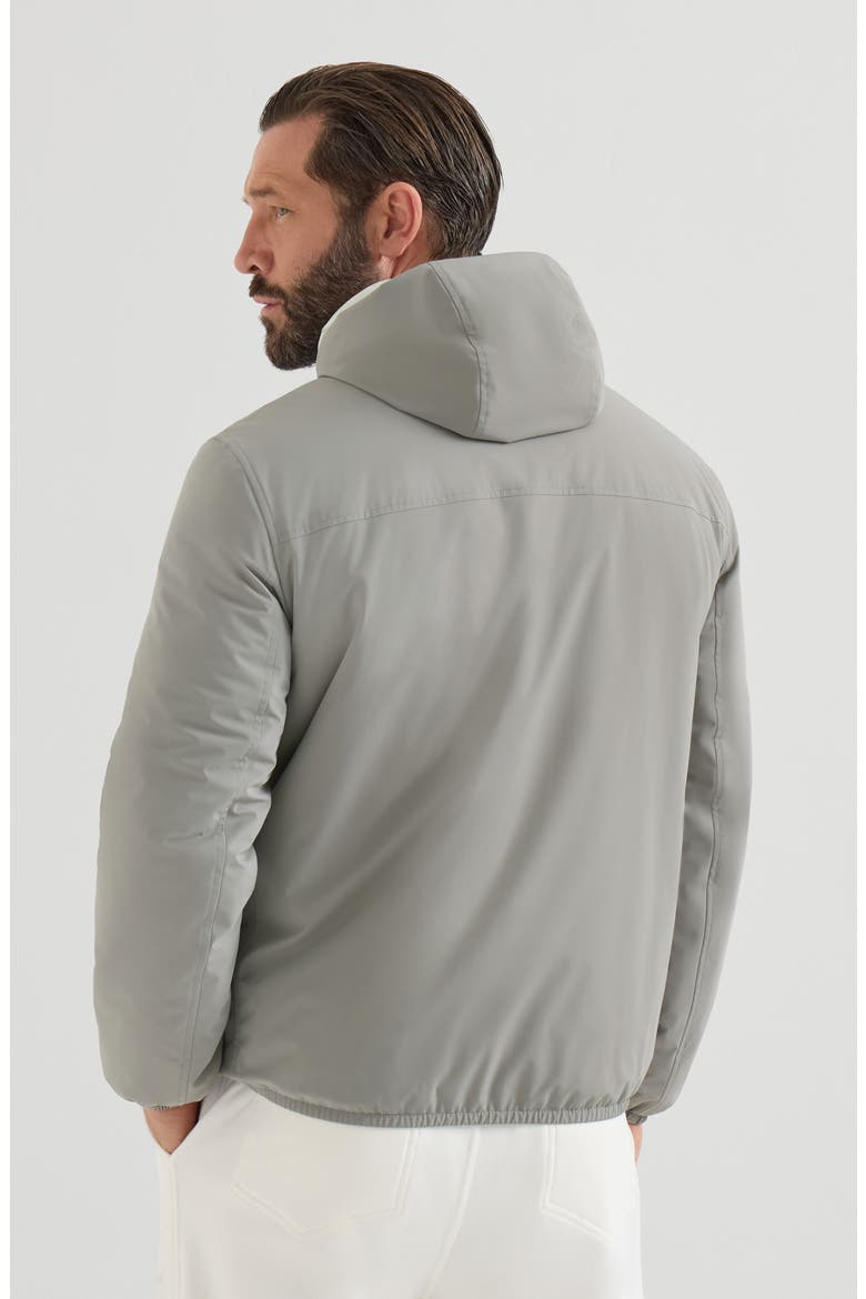 Bonded nylon hooded outerwear jacket with Thermore® padding and logo, Alternate, color, Grey