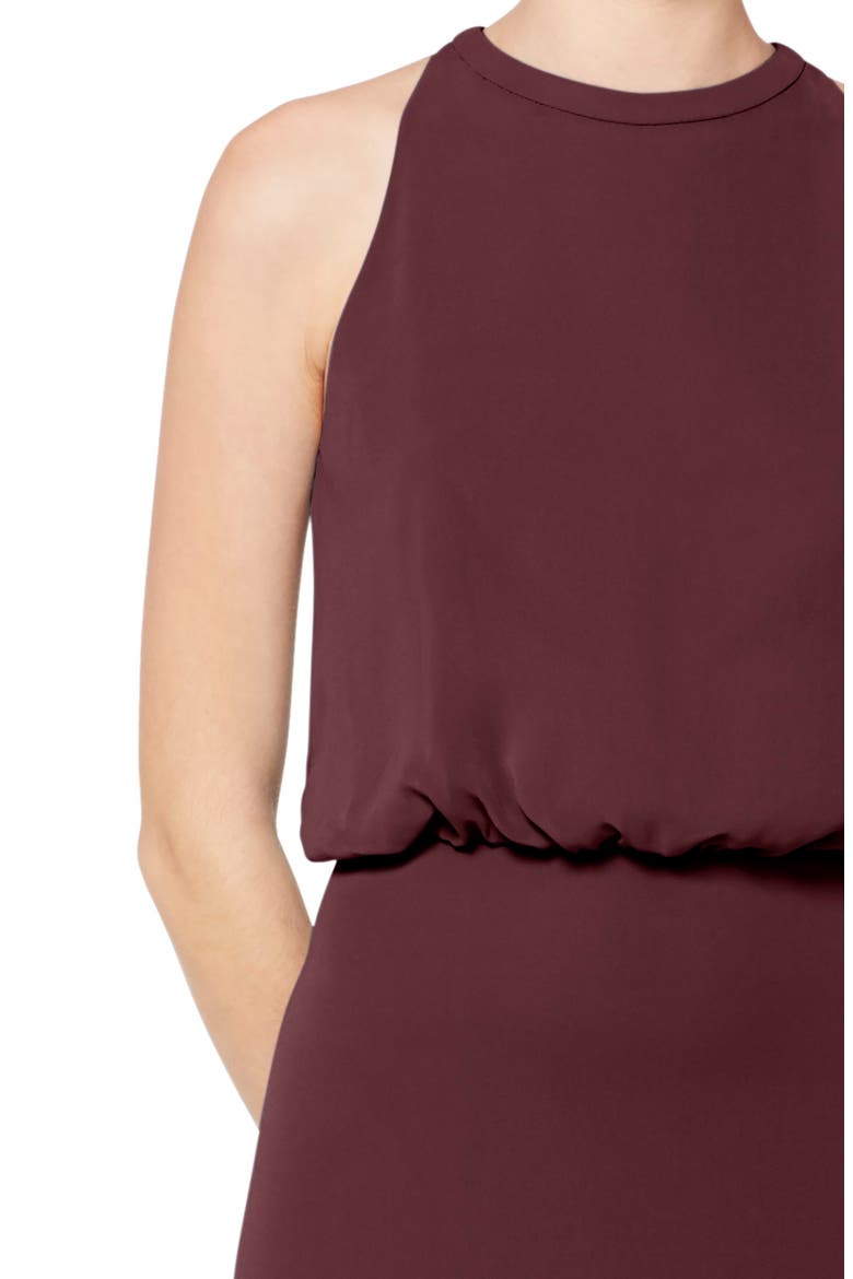 Halter Neck Blouson Bodice Chiffon Evening Gown, Alternate, color, WINE