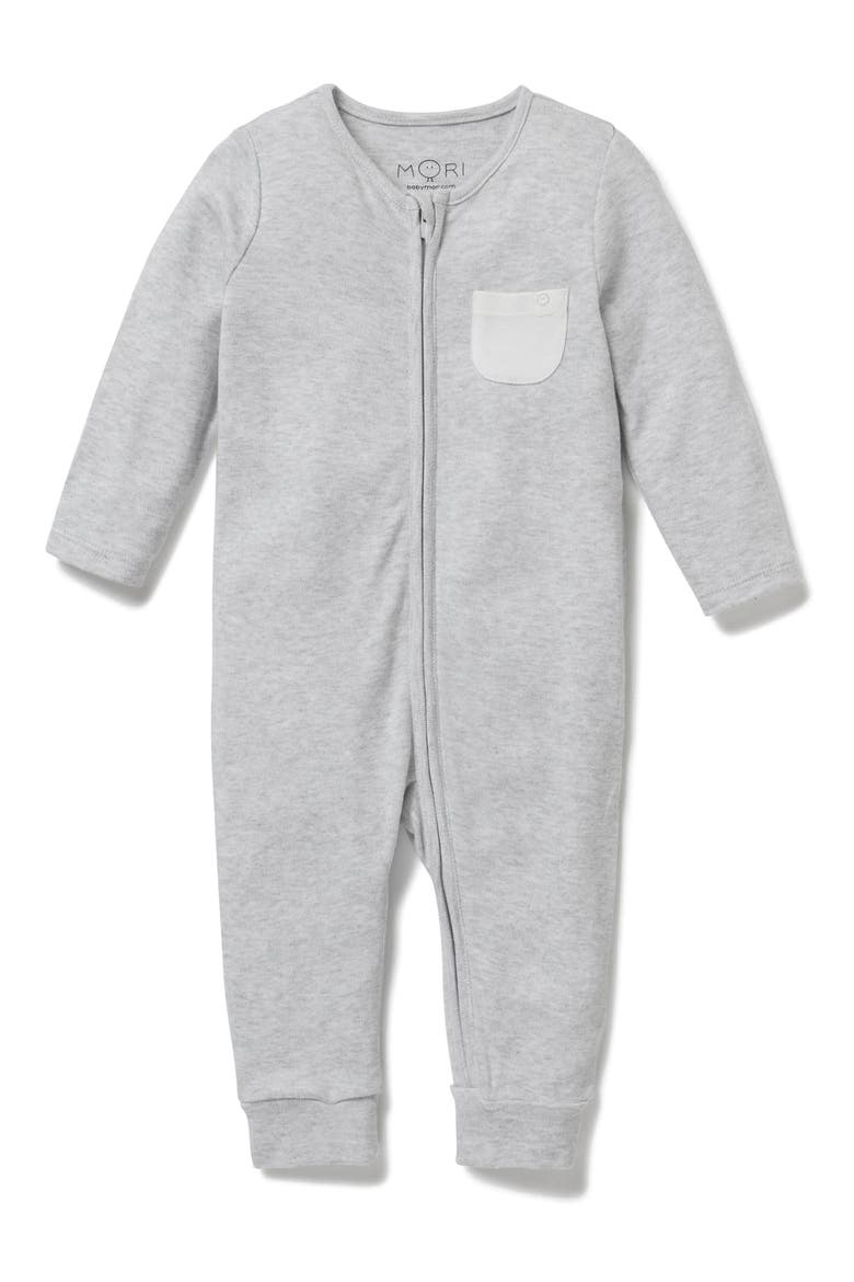 Stripe Fitted One-Piece Pajamas, Main, color, GRAY MARL