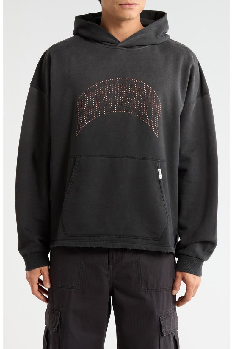 Beaded Logo Cotton Hoodie, Main, color, STAINED BLACK