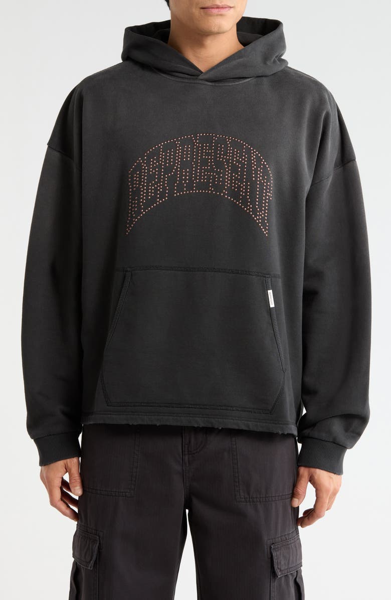 Represent Beaded Logo Cotton Hoodie, Main, color, Stained Black