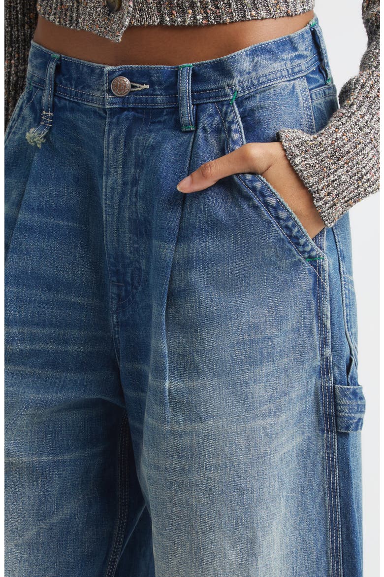 Pleated Crop Wide Leg Carpenter Jeans, Alternate, color, DEPOT BLUE