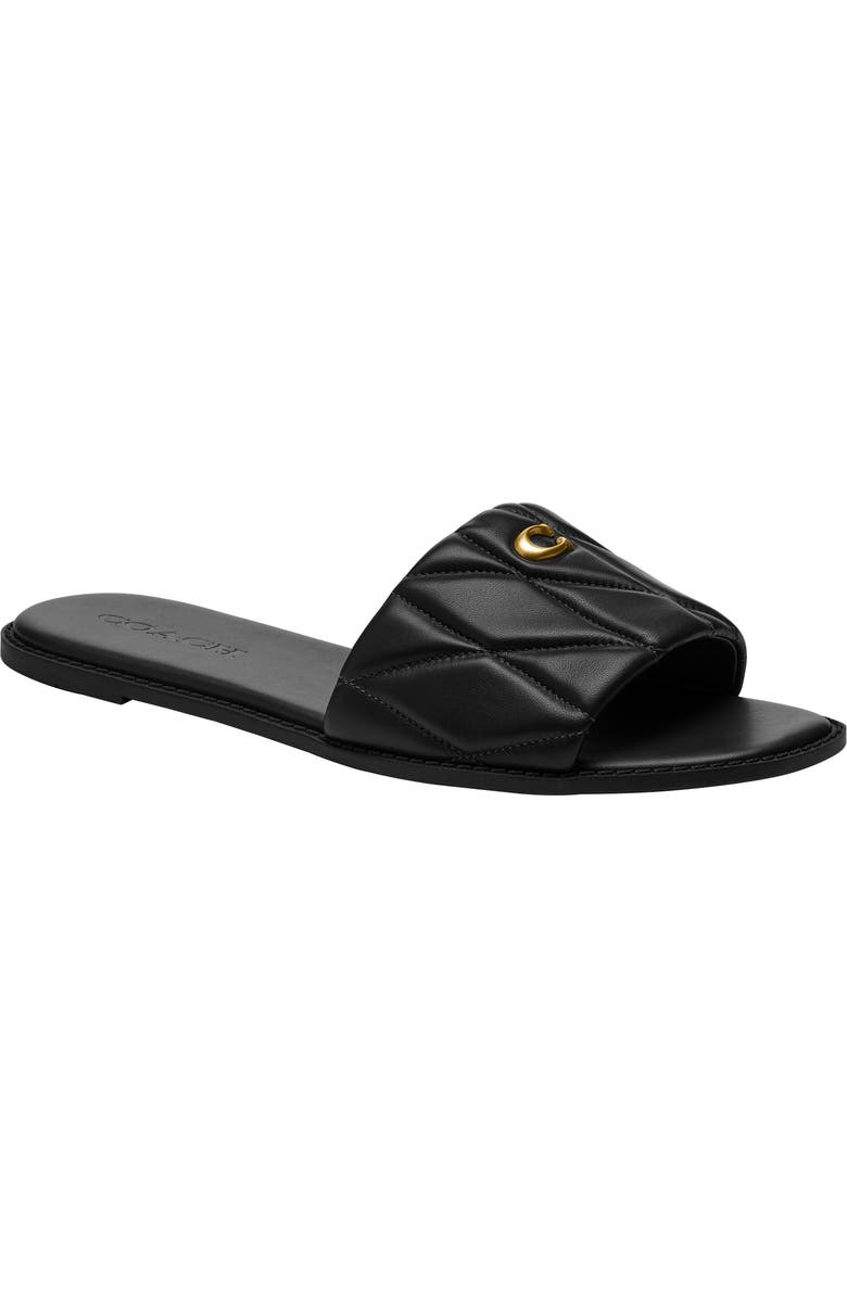 COACH Quilted Flat Slide Sandal, Main, color, Black/ Black