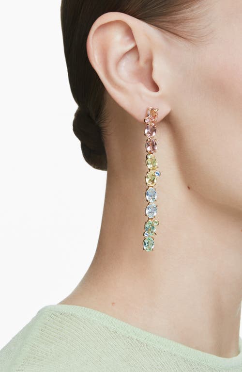 Swarovski Gema Gold-tone Plated, Asymmetrical Design, Mixed Cuts, Multicolored Drop Earrings In Multi