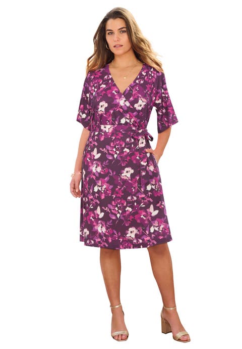 Plus Size Short Sleeve Wrap Fit And Flare Dress