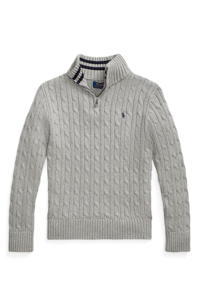 Polo Ralph Lauren Kids' Cable Knit Cotton Quarter Zip Sweater, Main, color, 