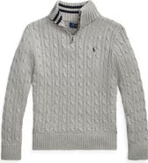 Polo Ralph Lauren Kids' Cable Knit Cotton Quarter Zip Sweater