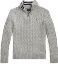 Polo Ralph Lauren Kids' Cable Knit Cotton Quarter Zip Sweater