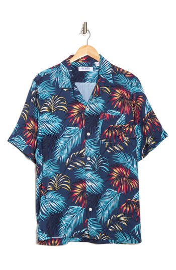Original Penguin Short Sleeve Camp Shirt In Blue