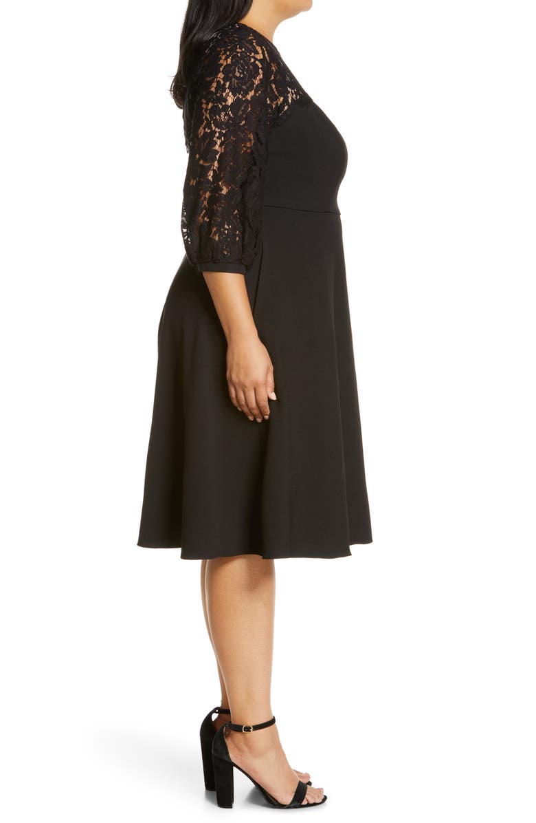 Eliza J Lace Long Sleeve Midi Crepe Cocktail Dress, Alternate, color,