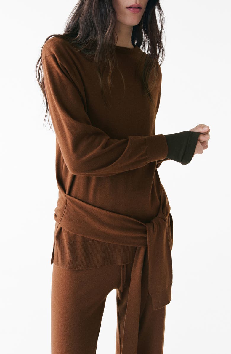 MANGO Knot Detail Sweater, Main, color, Caramel