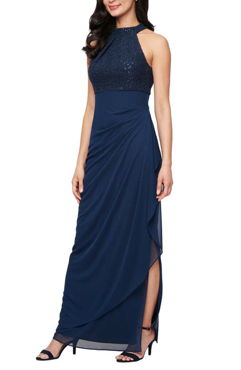 Corded Lace Bodice Cocktail Dress (Petite)