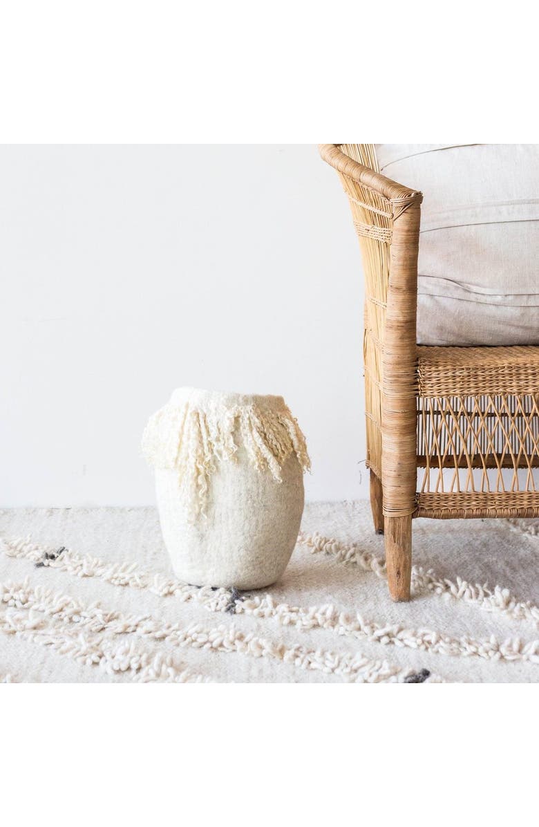 kanju Interiors Fringed Skirt Mohair Decorative Wool Basket, Alternate, color, Cream - Small