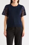 Nanette Lepore Embroidered Eyelet Short Sleeve Twofer Sweater
