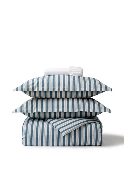 Calder Stripe Cotton Duvet Cover & Sheet Bundle Set