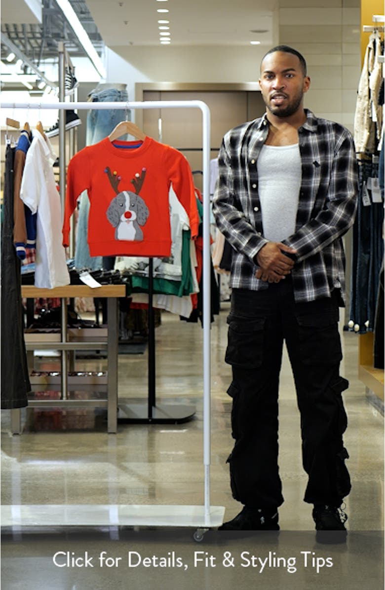 Kids' Holiday Reindeer Dog Appliqué Graphic Sweatshirt, sales video thumbnail