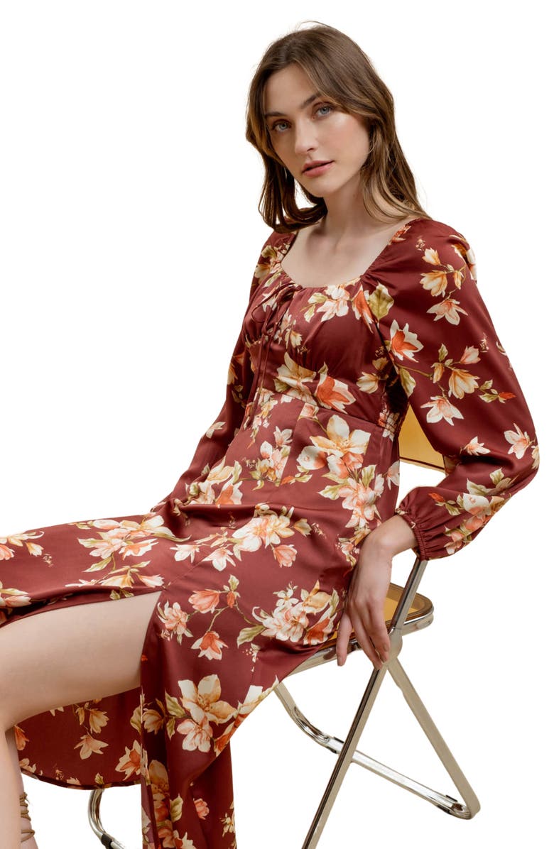 Blu Pepper Floral Long Sleeve Midi Dress, Alternate, color, Burgundy Multi
