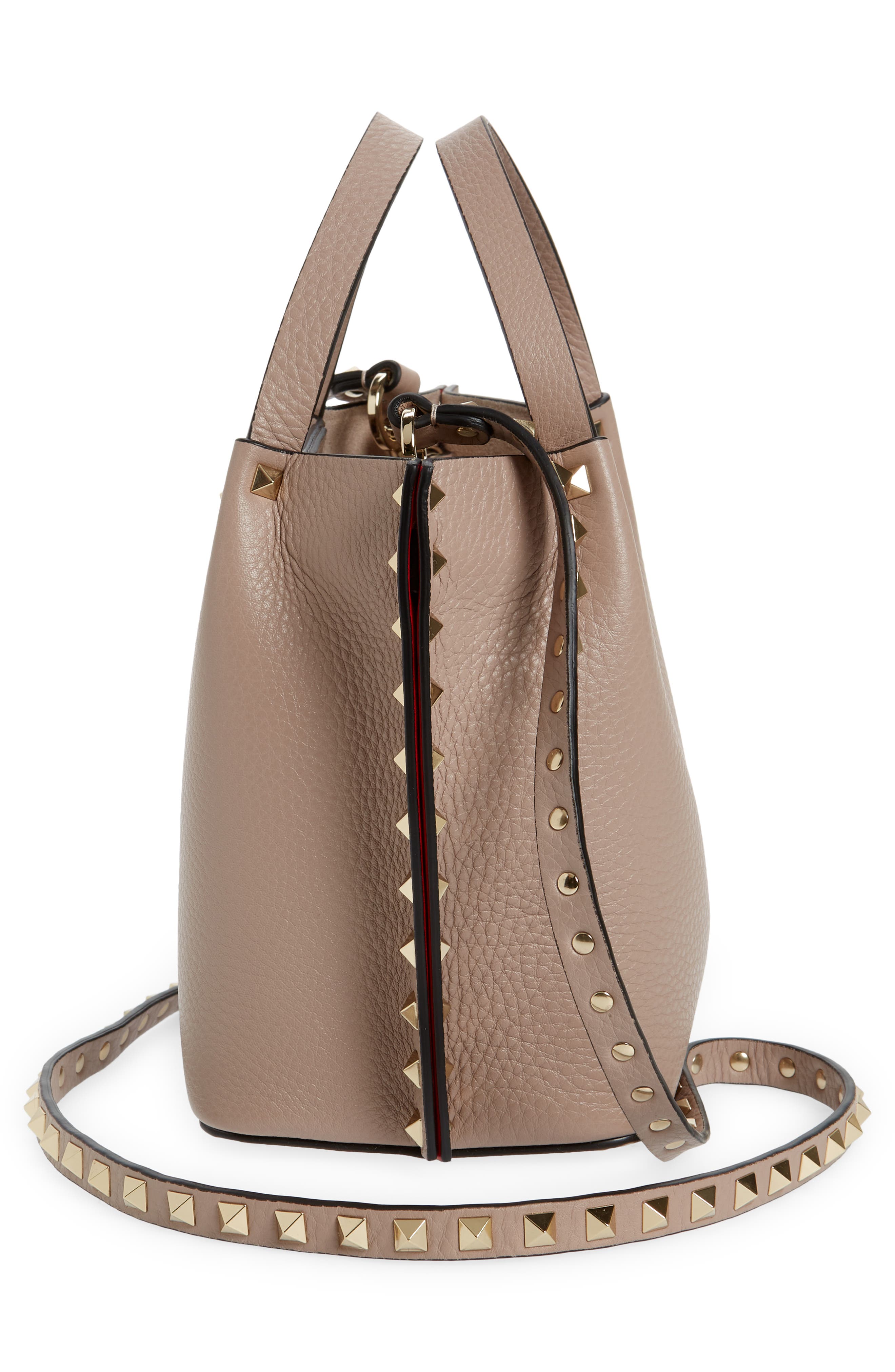 Small Rockstud Leather Tote, Alternate, color, POUDRE