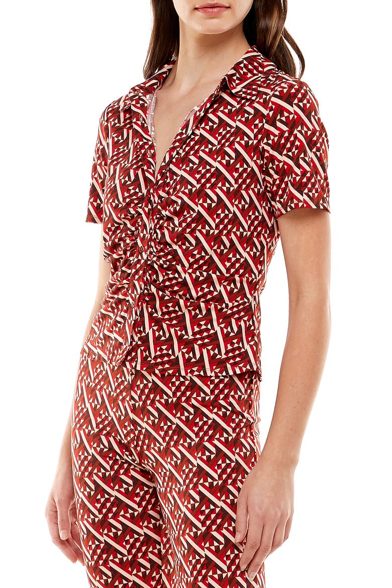 Jennifer Ruched Short Sleeve Knit Top, Alternate, color, BURGUNDY GEO