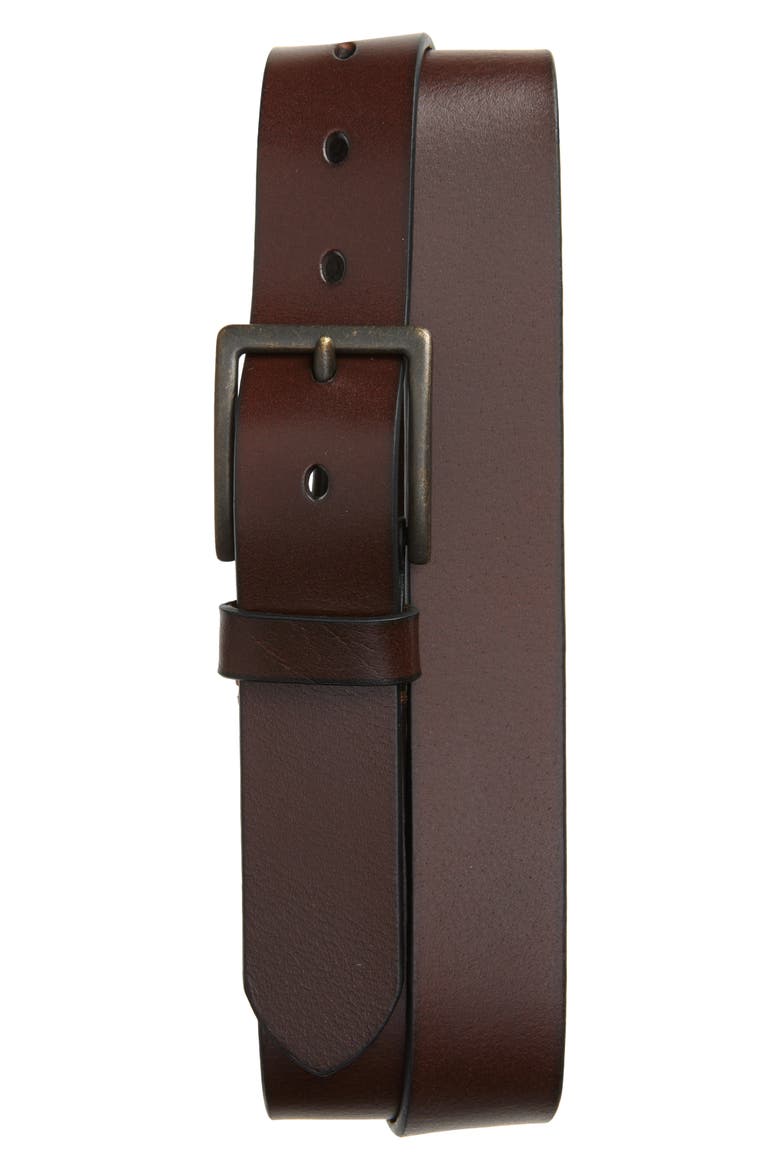 Rivet Leather Belt, Main, color, BROWN