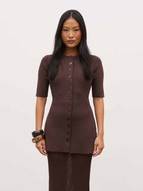Lilah Long Line Knit Short Sleeve Top