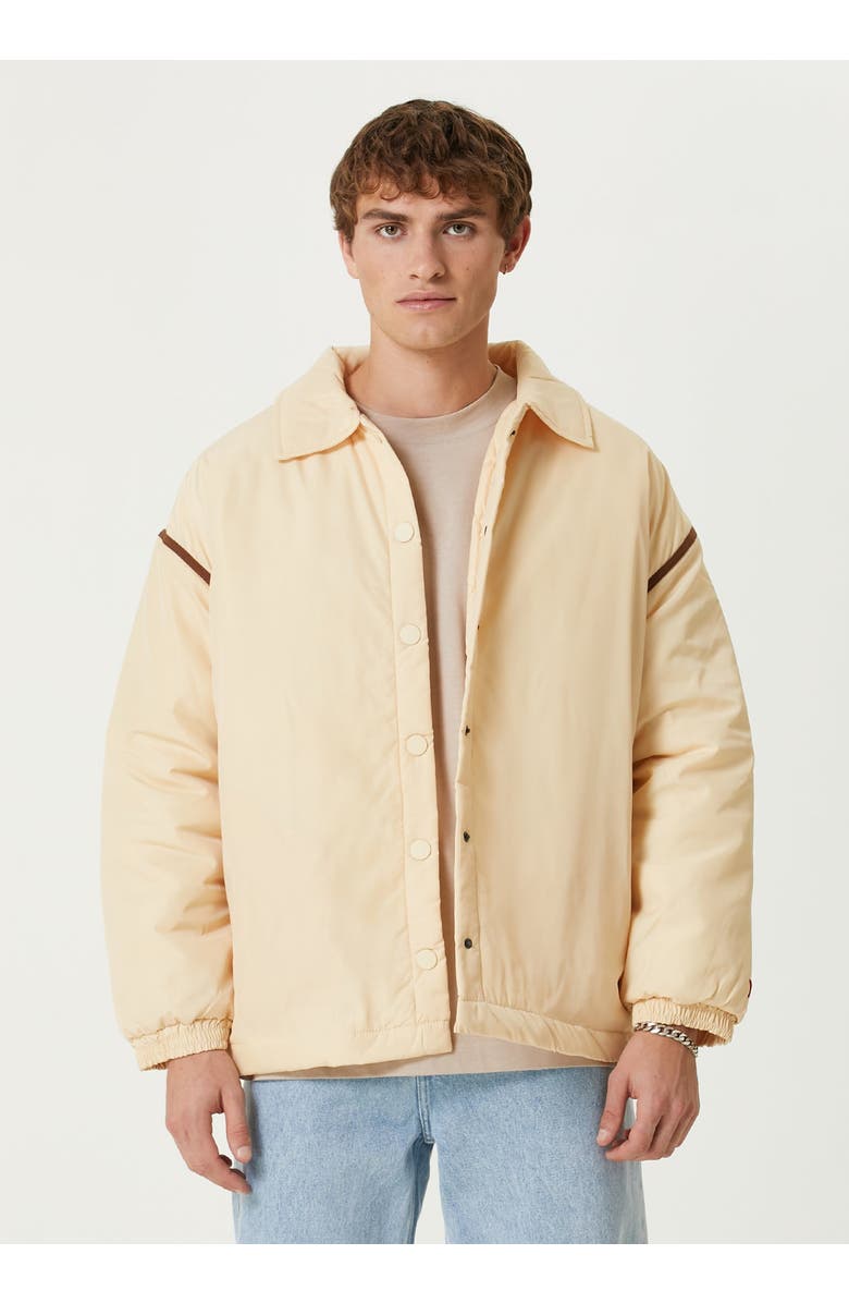 PCFG Oversized Contrast Tape Puffer Coat, Alternate, color, Beige