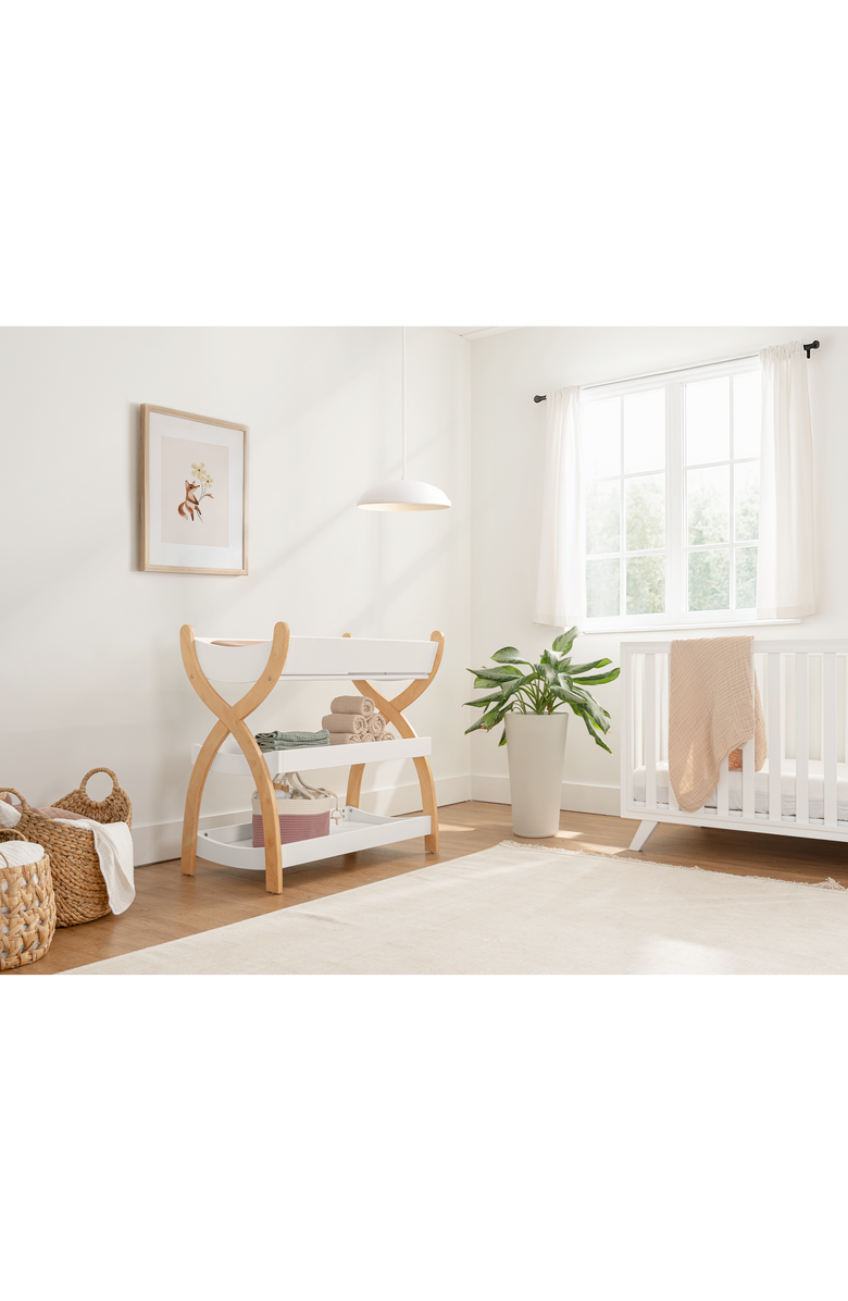 Comfy Cubs Baby Changing Table, Alternate, color, White With Natural Wood Legs
