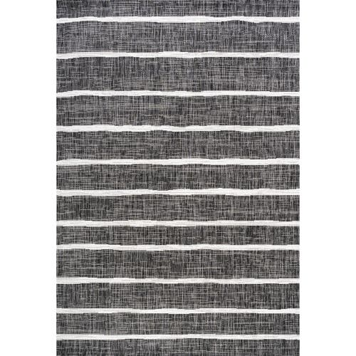 Jonathan Y Colonia Berber Stripe Indoor/outdoor Area Rug In Black/ivory
