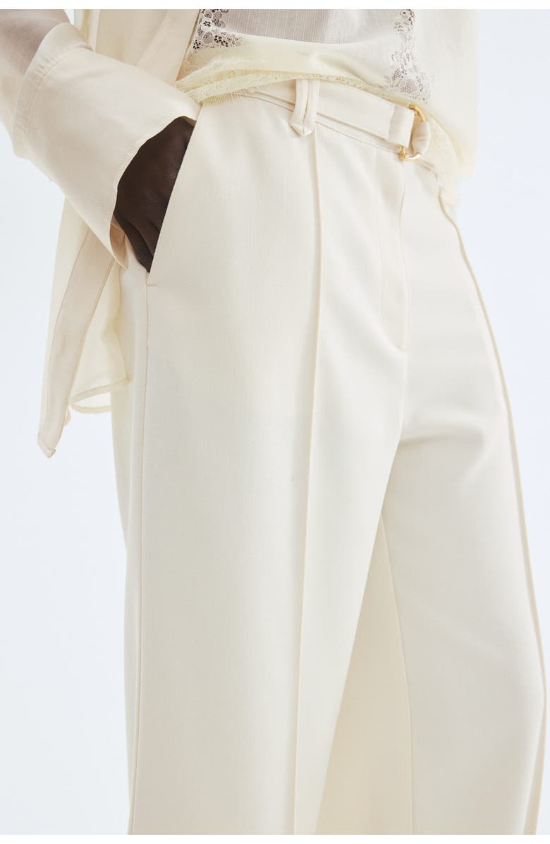 H&M Flared Belted Trousers, Alternate, color, Cream
