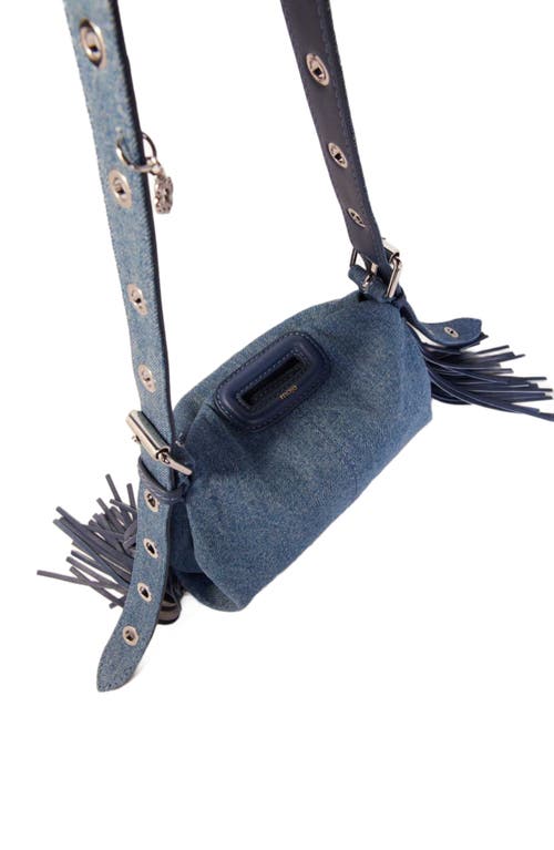 Maje Womens Bleus Miss M Logo-embossed Leather Shoulder Bag In Blue Jean