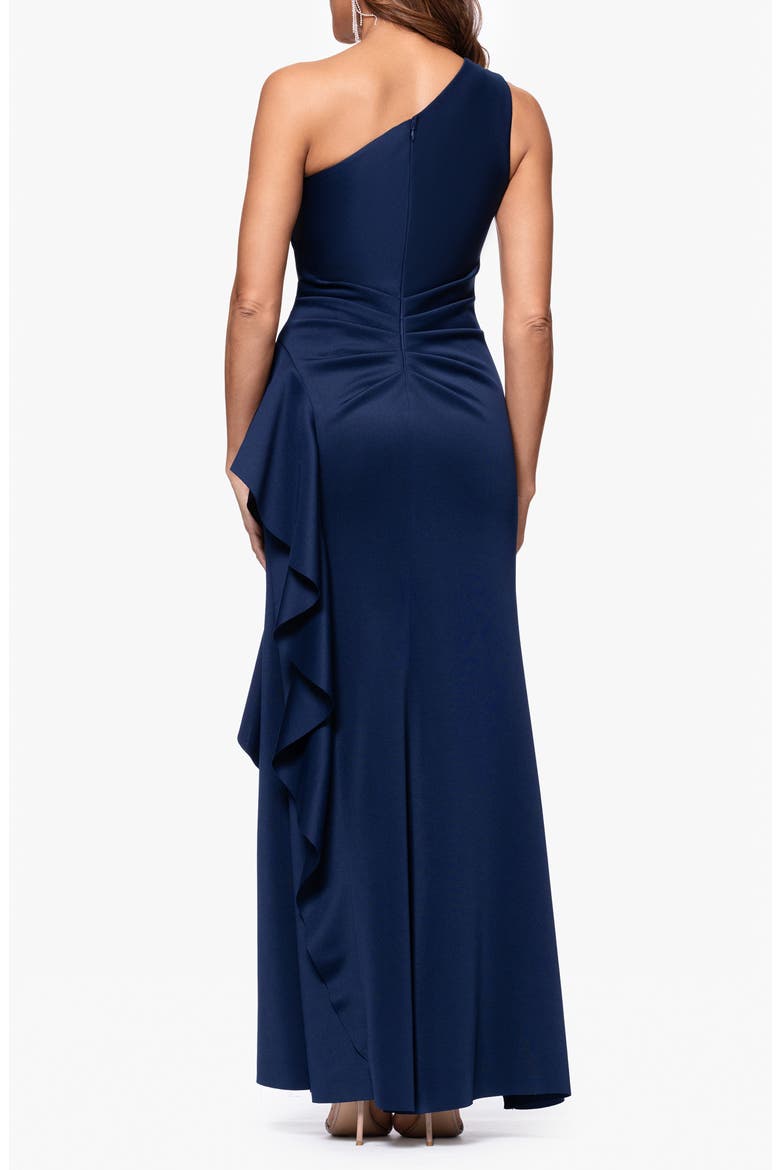 One-Shoulder Ruffle Scuba Crepe Gown, Alternate, color, MIDNIGHT