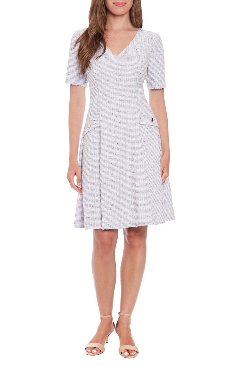 London Times Bouclé Fit & Flare Dress, Main, color, Lavender M