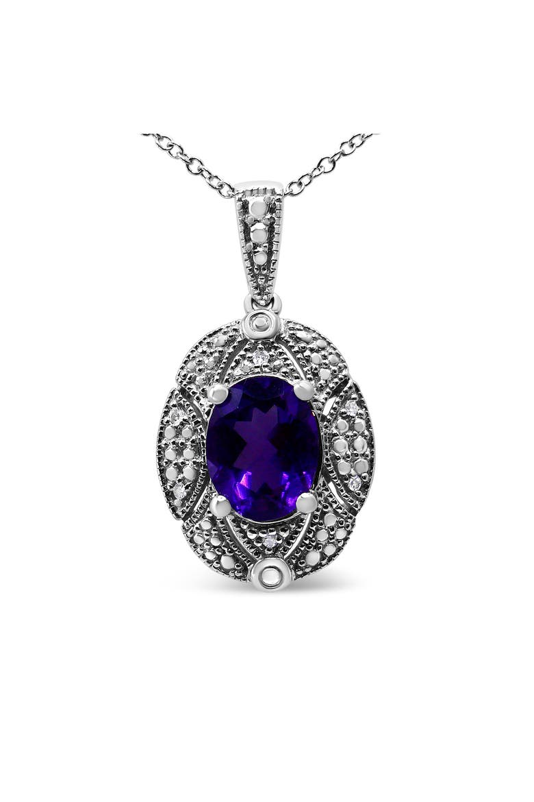 Silver Diamond Accent and Amethyst Gemstone Pendant Necklace, Main, color, White